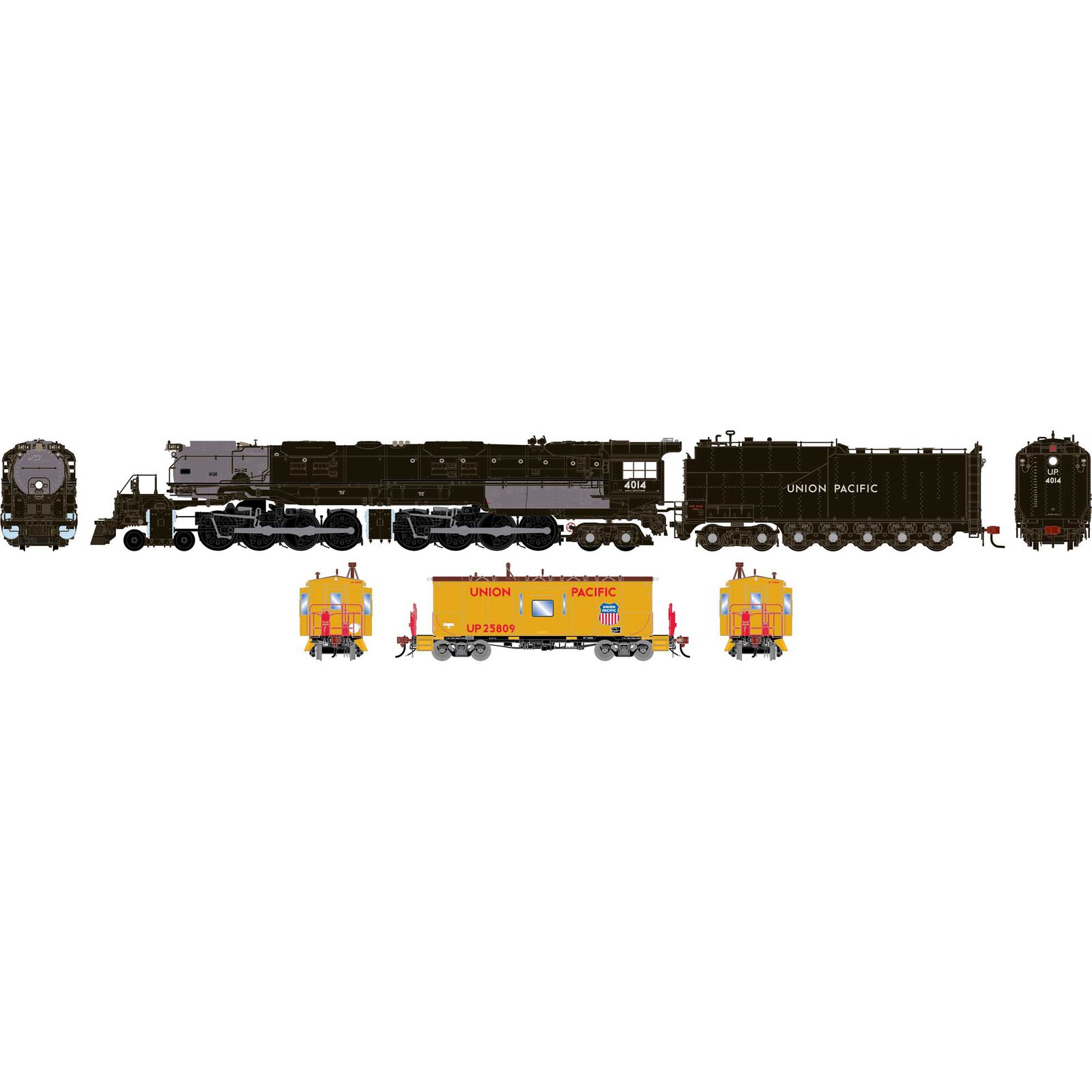 HO GEN 4-8-8-4 'Big Boy' Locomotive w/DCC & Sound & CA-11 Caboose w/Lights & Sound, Locomotive- UP #4014, Caboose- UP 'Snowbus' #25809