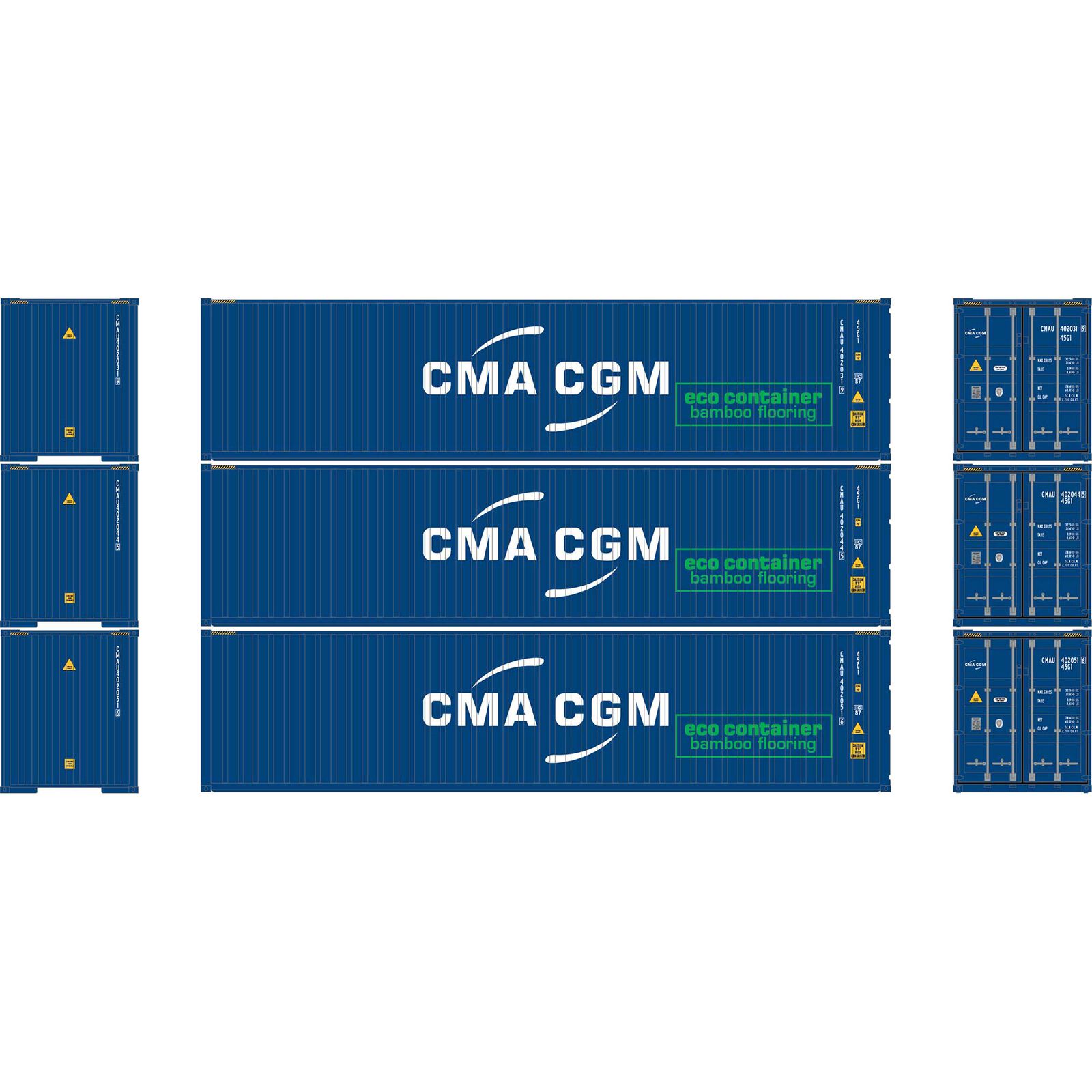 N ATH 40' Corrugated High-Cube Containers, CMAU #402031-9/402044-5/402051-6 (3)