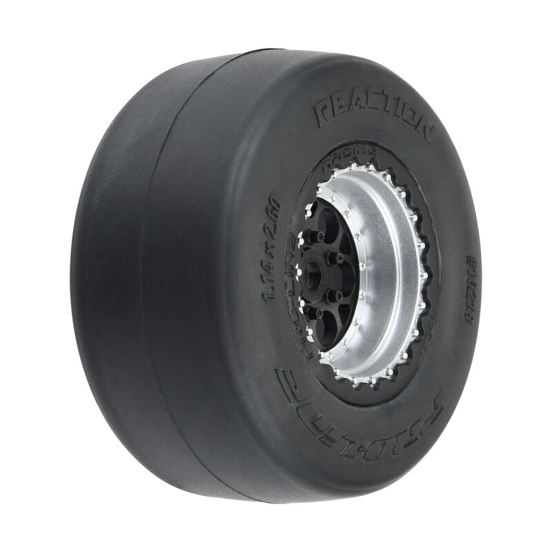 1/16 Reaction Rear Tires MTD 8mm Black/Silver (2): Losi Mini Drag