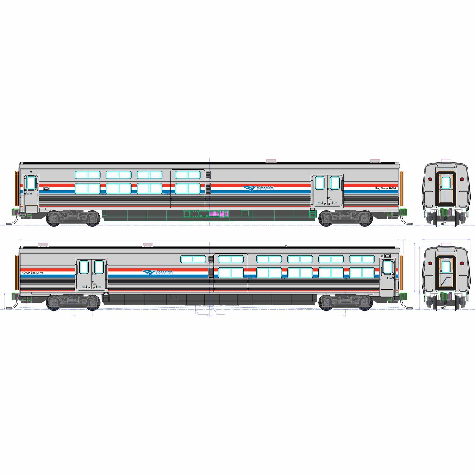 HO Amtrak Viewliner II Baggage-Dorm Phase III #69004 w/ Lights