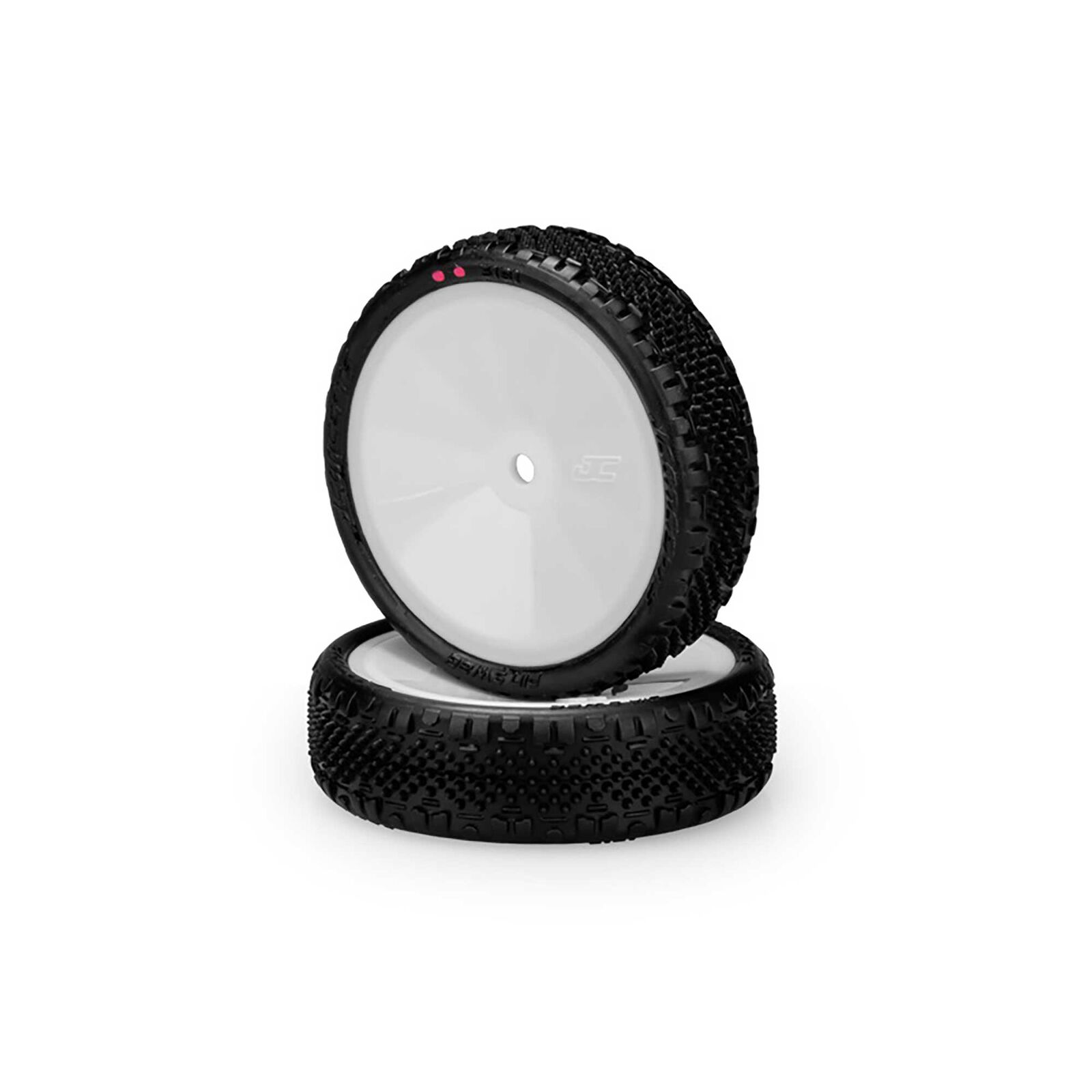 1/10 Pin Swag 2.2&rdquo; Pre-Mounted Slim Front 2WD Buggy Tires, White Wheels, Pink Compound (2)