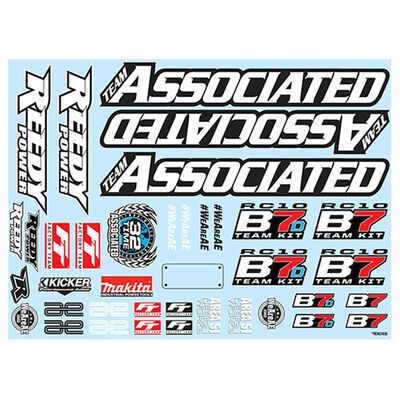 Decal Sheet, 1/10 Team Associated RC10B7 Decal Sheet, 1/10 Team Associated RC10B7