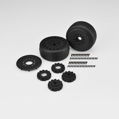 1/8 Speed Claw 83mm Pre-Mounted Belted Tires, Black Wheels (2) 1/8 Speed Claw 83mm Pre-Mounted Belted Tires, Black Wheels (2)