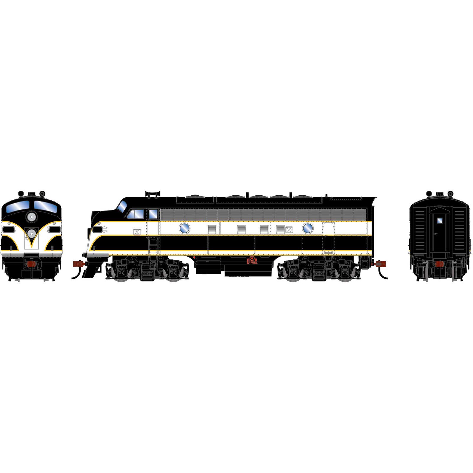 HO RND F7A Locomotive DCC-Ready, Painted Unlettered/Swept Single Stripe