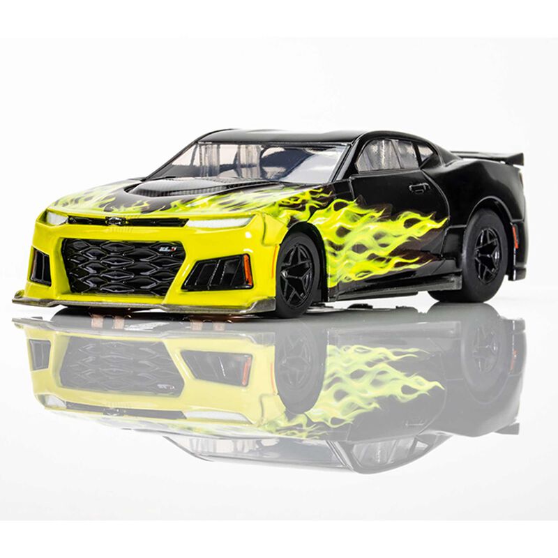 HO 2021 Chevy Camaro ZL1 Mega G+ Slot Car, Wildfire Black & Lime