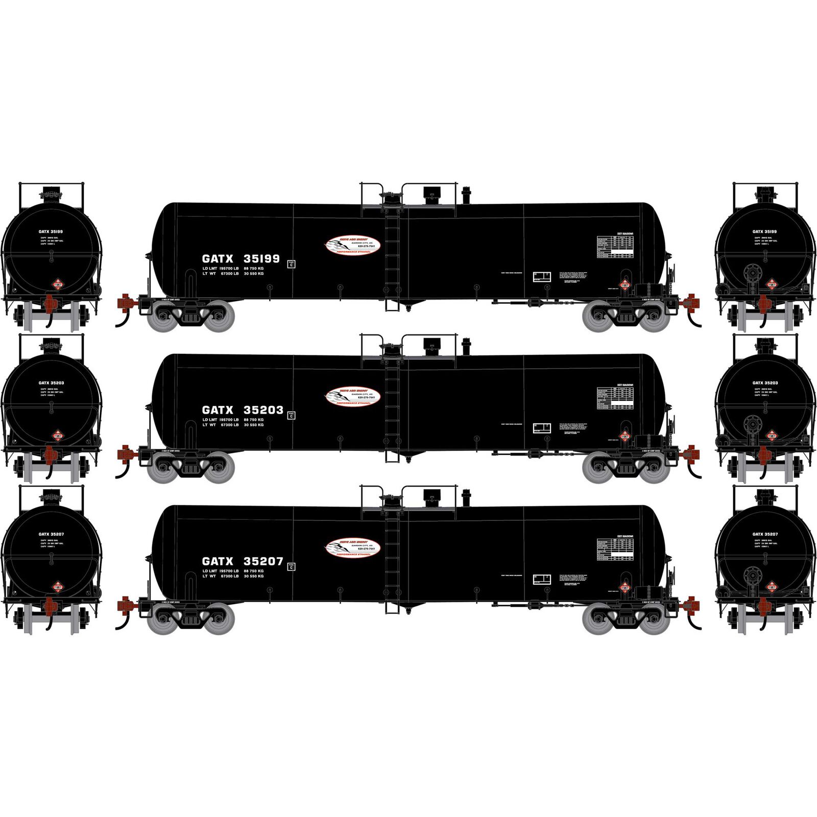 HO ATH 30K Ethanol Tank Car, GATX #35199/35203/35207 (3)