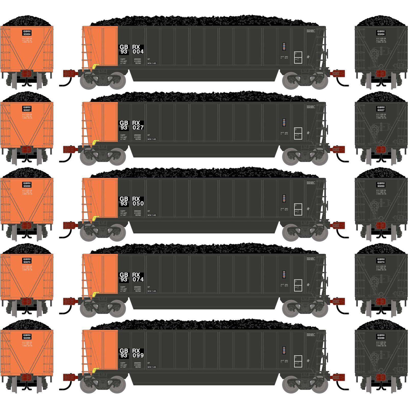 N ATH Berwick Bathtub Gondola, Primed For Grime GBRX w/Load #93004/93027/93050/93074/93099 (5)