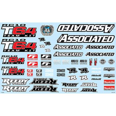 Decal Sheet, 1/10 Team Associated RC10T6.4 Decal Sheet, 1/10 Team Associated RC10T6.4