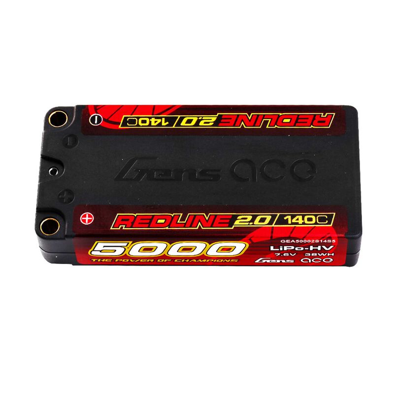 7.6V 5000mAh 2S 140C Redline 2.0 LiHV Hardcase Battery: 5.0mm Bullet