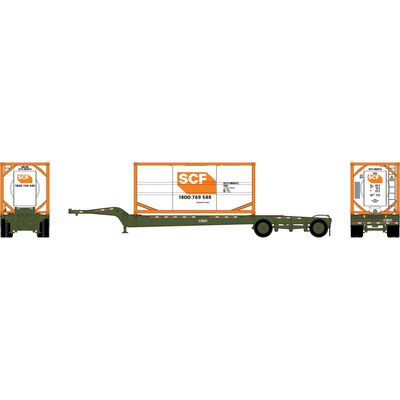 HO Drop-Frame Spread-Axle Chassis with Container, Chassis- Green #122456; Container- SCFU #885025 2 HO Drop-Frame Spread-Axle Chassis with Container, Chassis- Green #122456; Container- SCFU #885025 2