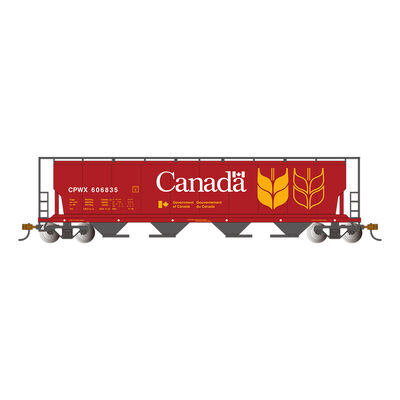 HO 4-Bay Cylindrical Hopper with FRED, Canada Grain Red HO 4-Bay Cylindrical Hopper with FRED, Canada Grain Red
