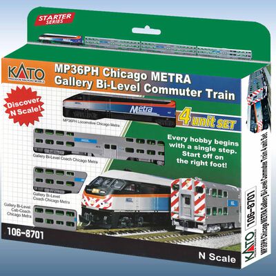 N MP36PH Chicago Metra Gallery Bi-Level Commuter Train 4 units w/ Sound and Lighting N MP36PH Chicago Metra Gallery Bi-Level Commuter Train 4 units w/ Sound and Lighting