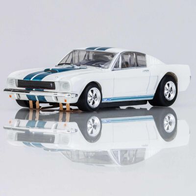 HO 1965 Ford Shelby GT350 Mega G+ Slot Car, White & Blue HO 1965 Ford Shelby GT350 Mega G+ Slot Car, White & Blue