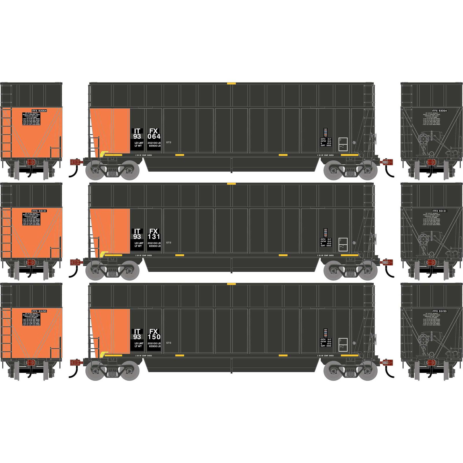 HO ATH Berwick Bathtub Extended Side Gondola, Primed For Grime ITFX #93064/93131/93150 (3)