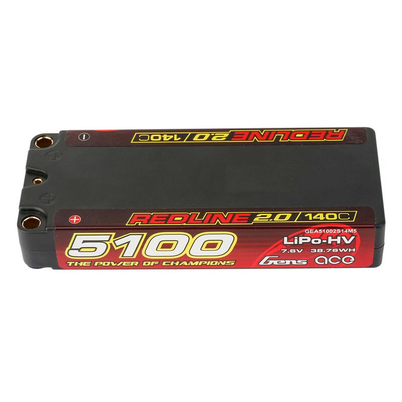 7.6V 5100mAh 2S 140C Redline 2.0 LiHV Hardcase Battery: 5.0mm Bullet