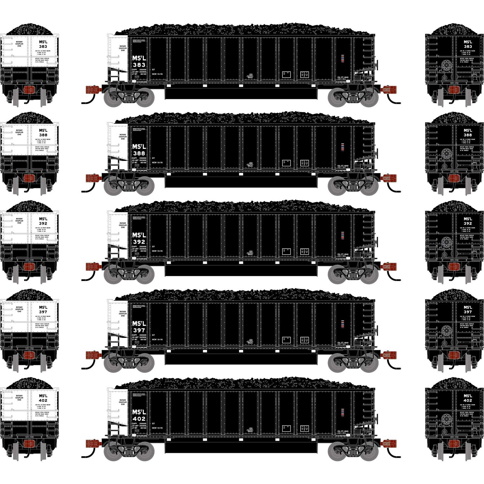 N ATH Bethgon Coalporter w/Coal Load, MSTL #383/388/392/397/402 (5)