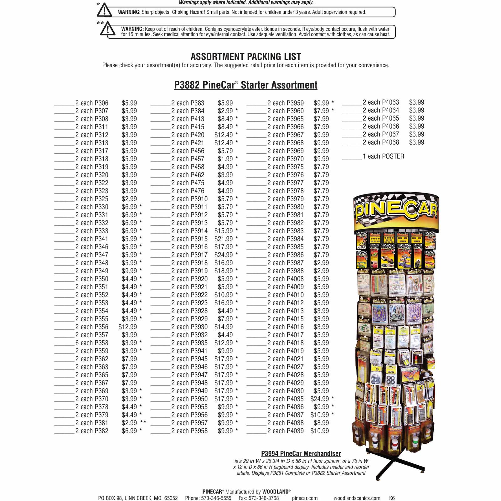 PineCar Starter Assortment (2-6 each of 132 SKUs)