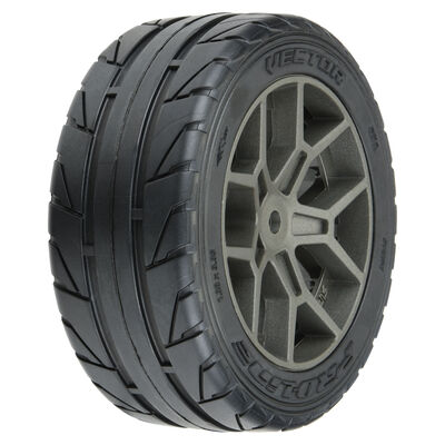 1/8 Vector S3 Front/Rear 35/85 2.4" Belted Mounted Tires, 14mm Gray: Vendetta 1/8 Vector S3 Front/Rear 35/85 2.4" Belted Mounted Tires, 14mm Gray: Vendetta