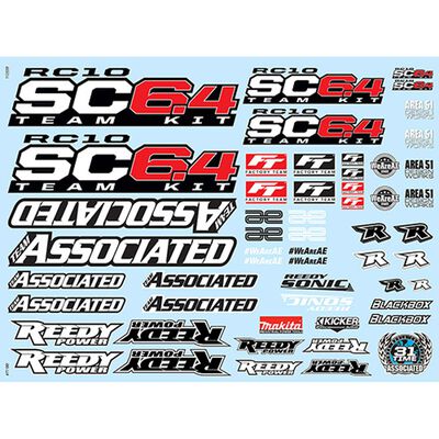 Decal Sheet, 1/10 Team Associated RC10SC6.4 Decal Sheet, 1/10 Team Associated RC10SC6.4