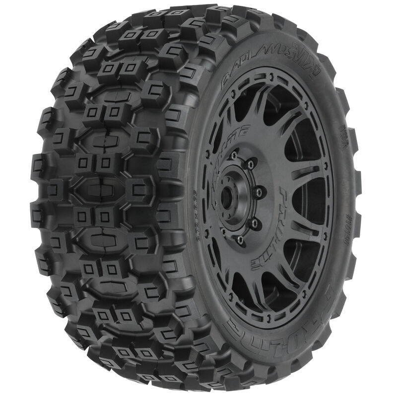 1/6 Badlands MX57 Front/Rear 5.7&rdquo; Tires Mounted on Raid 8x48 Removable 24mm Hex Wheels (2): Black