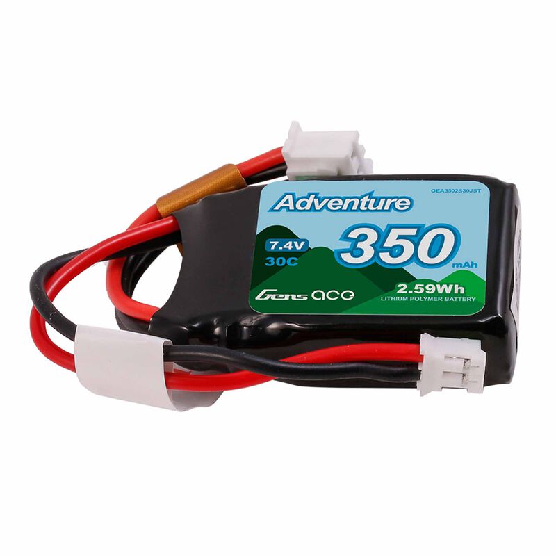7.4V 350mAh 2S 30C LiPo Battery: JST