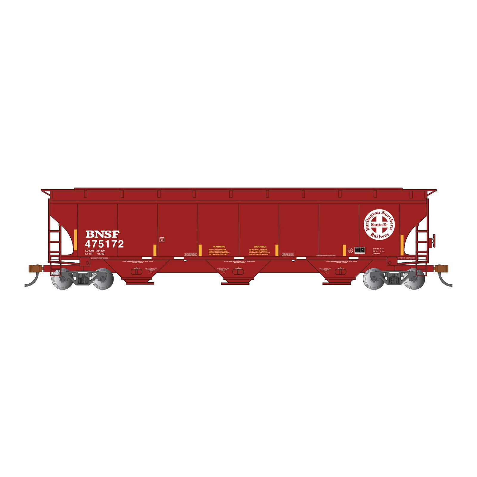 HO Trinity 5161 3-Bay Covered Hopper - BNSF #475172