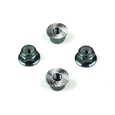 M4 Locknuts Aluminum Flanged Serrated, Black (4) M4 Locknuts Aluminum Flanged Serrated, Black (4)