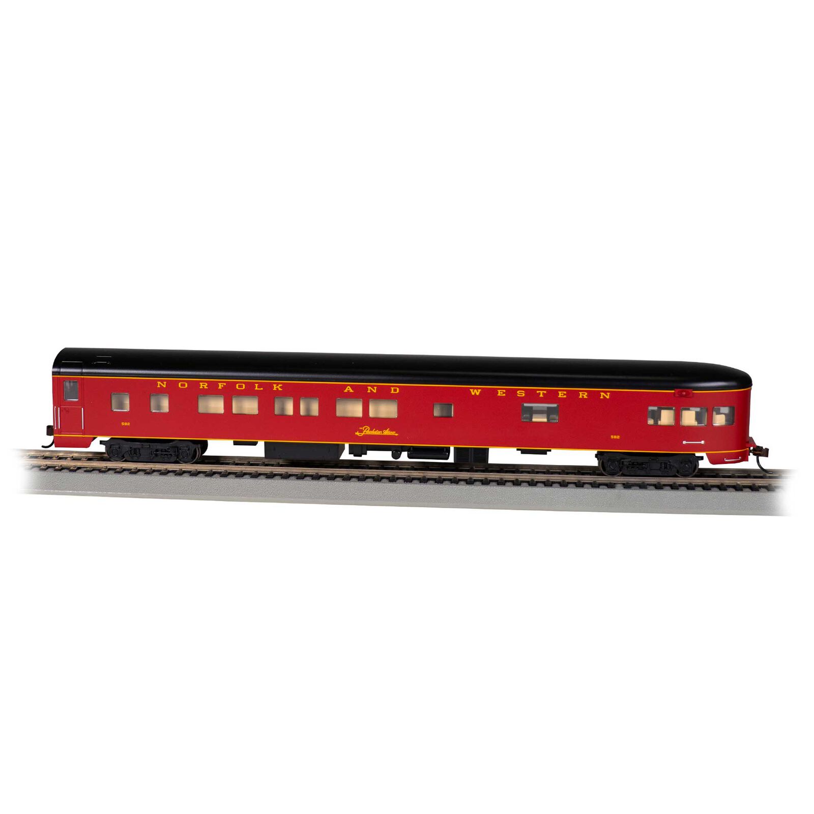 HO 85' Smooth-Side Observation Passenger Car w/ Lighted Interior - Norfolk & Western #582