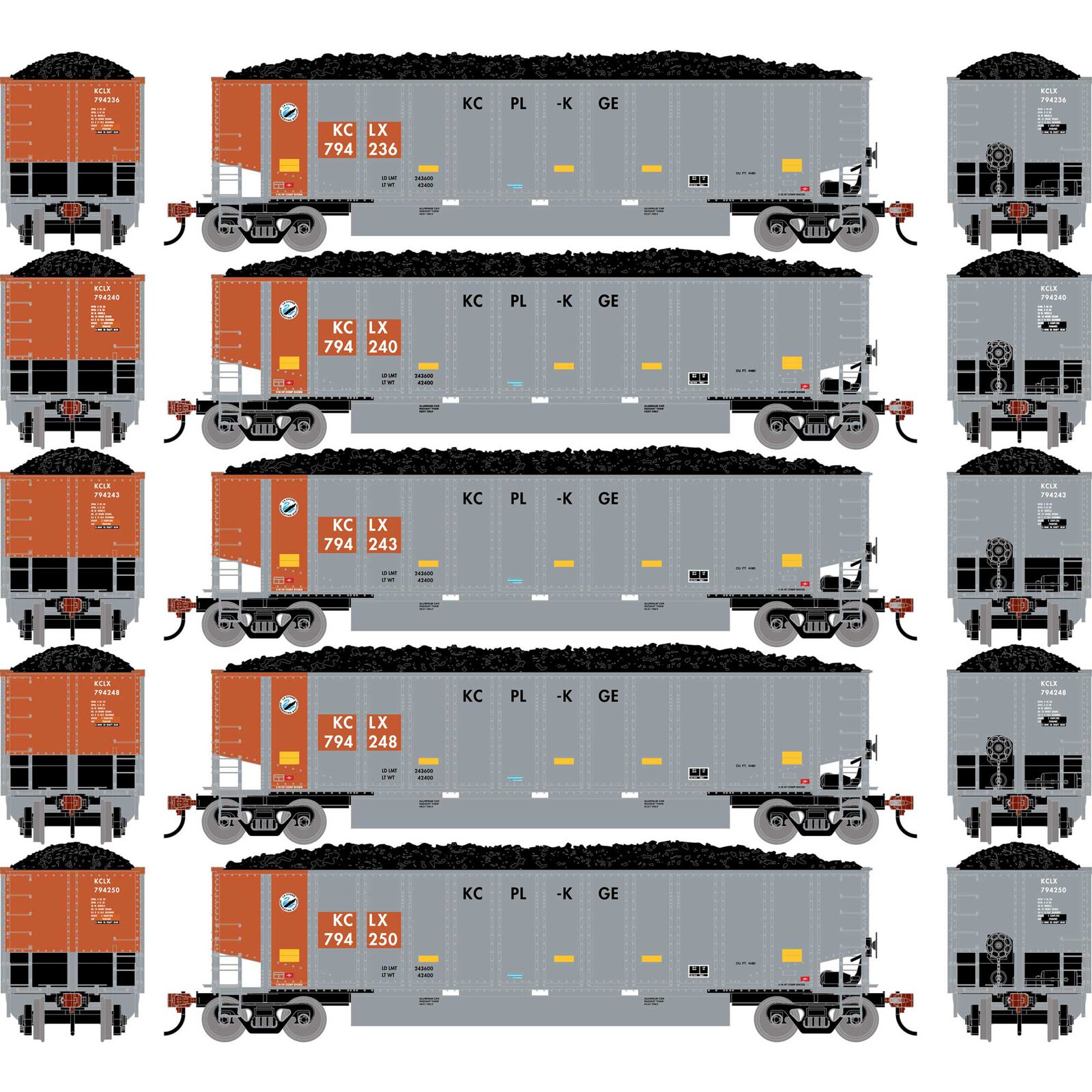 HO ATH Bethgon Coalporter w/Coal Load, KCLX #794236/794240/794243/794248/794250 (5)