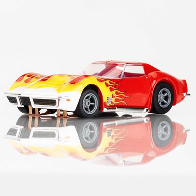 HO 1970 Chevy Corvette Mega G+ Slot Car, Red & Yellow Wildfire HO 1970 Chevy Corvette Mega G+ Slot Car, Red & Yellow Wildfire