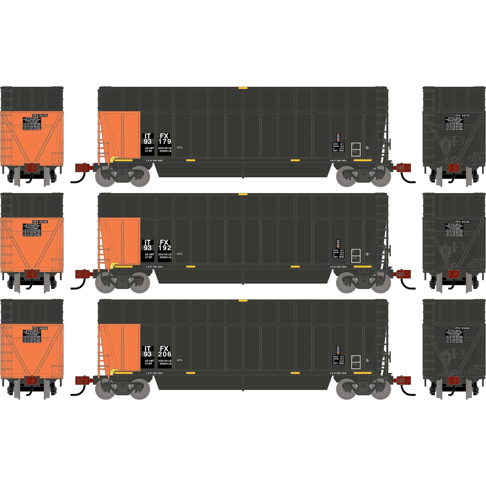 N ATH Berwick Bathtub Extended Side Gondola, Primed For Grime ITFX #93179/93192/93206 (3)