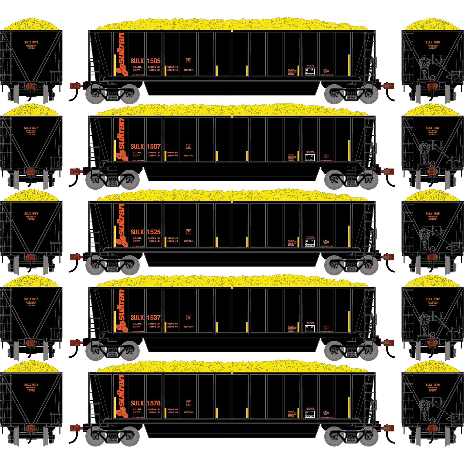 HO ATH Berwick Bathtub Gondola, SULX w/Load #1505/1507/1525/1537/1578 (5)