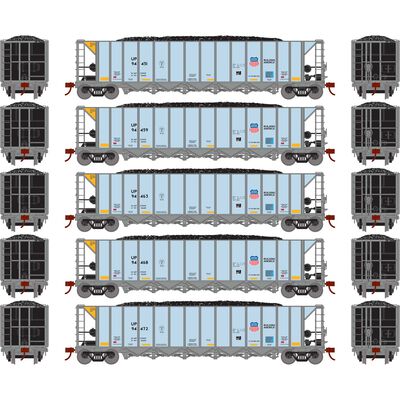 HO Ortner 5-Bay Rapid Discharge Hopper, UP #94451 / 94459 / 94463 / 94468 / 94472 (5) HO Ortner 5-Bay Rapid Discharge Hopper, UP #94451 / 94459 / 94463 / 94468 / 94472 (5)
