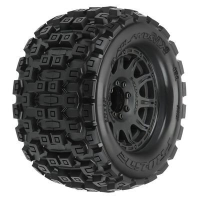1/8 Badlands MX38 F/R 3.8" MT Tires Mounted 17mm Black Raid (2) 1/8 Badlands MX38 F/R 3.8" MT Tires Mounted 17mm Black Raid (2)