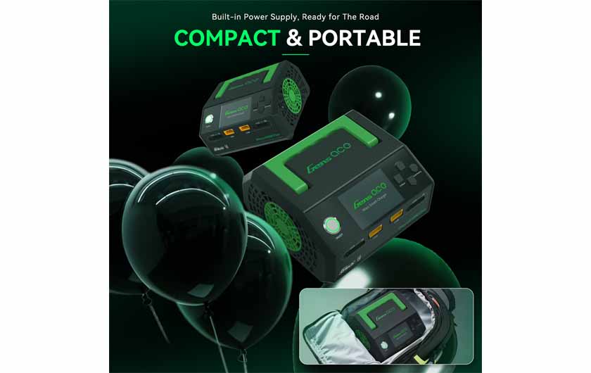 Charger is compact for travel