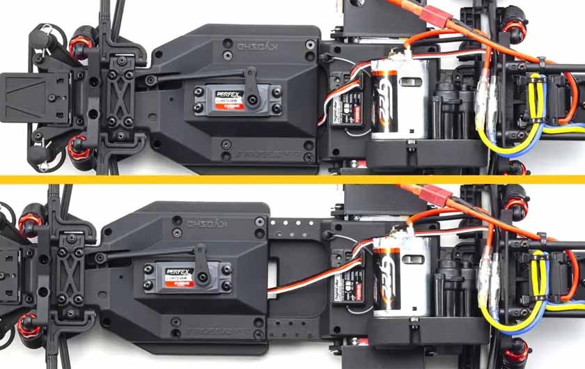 Chassis is split into sections to allow for wheelbase adjustment