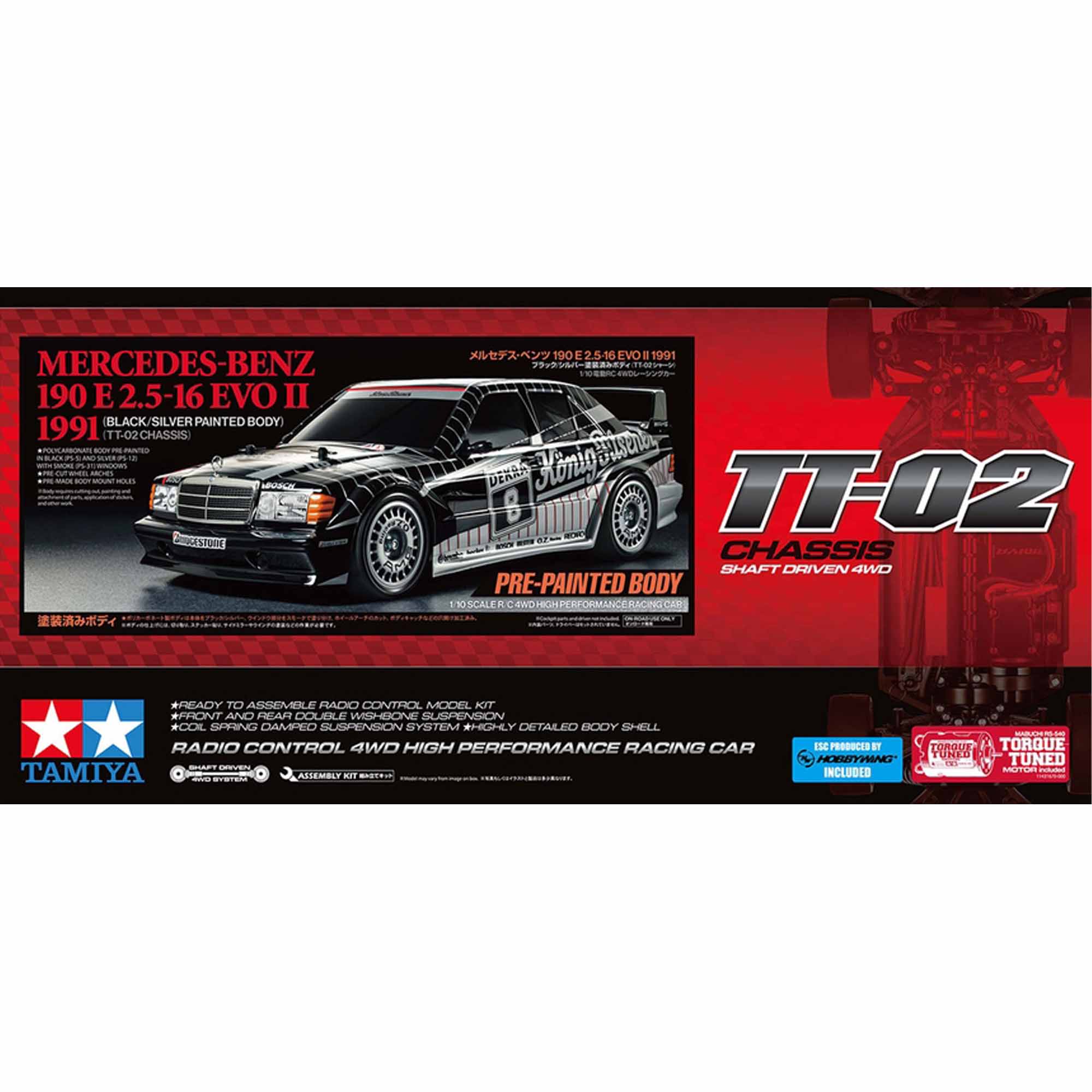 1/10 RC Mercedes-Benz 190 E 2.5-16 EVO II 1991 Black/Silver Painted Body (TT-02) LIMITED EDITION