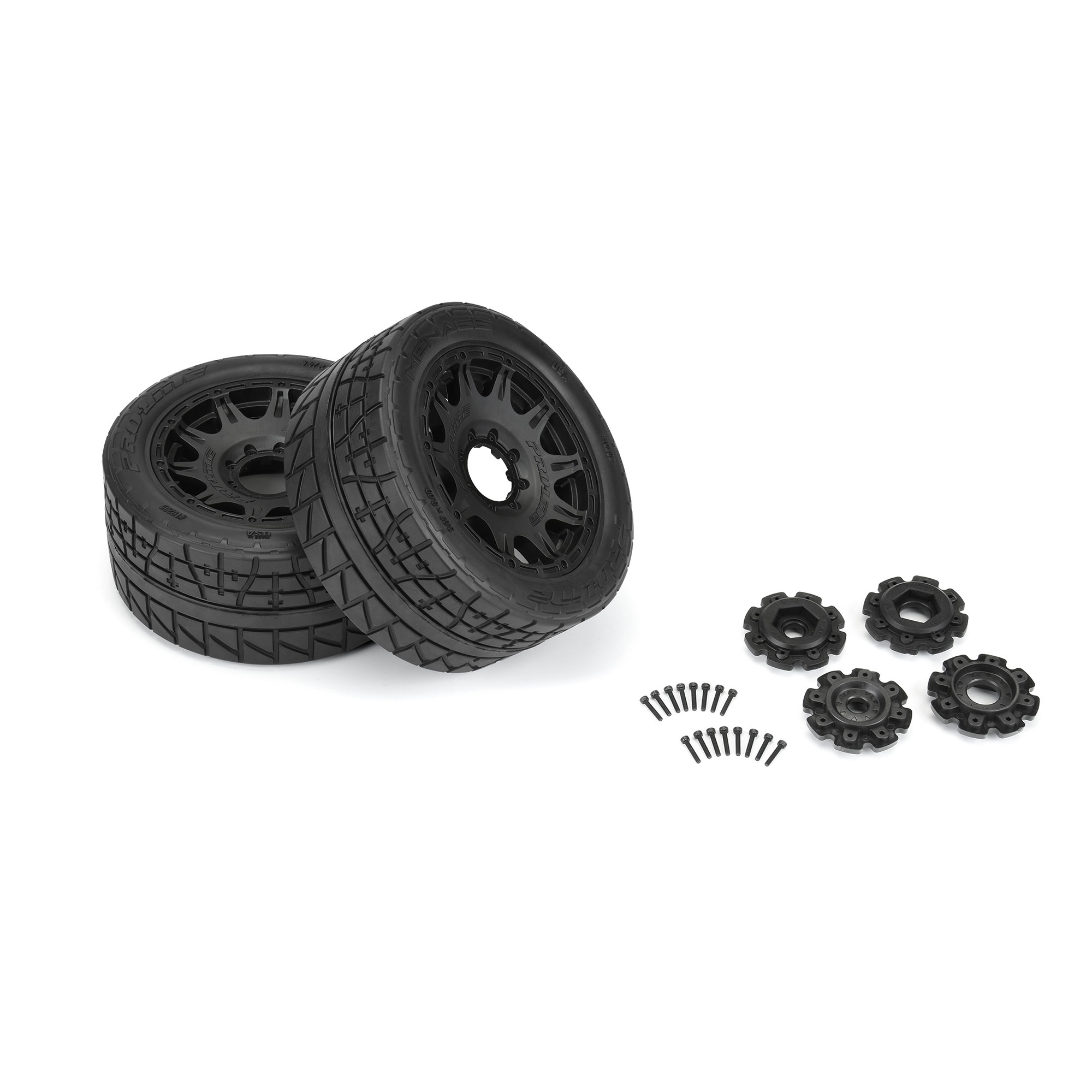 1/6 Menace HP BELTED F/R 5.7&rdquo; Tires MTD 24mm Black Raid 8x48 Hex (2)