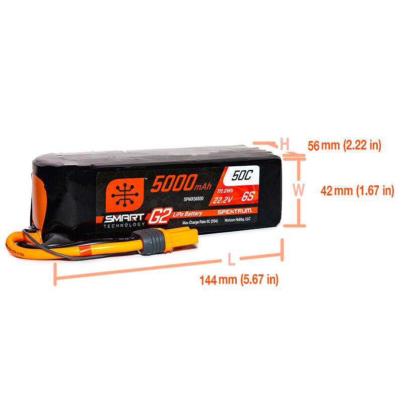22.2V 5000mAh 6S 50C Smart G2 LiPo Battery: IC5