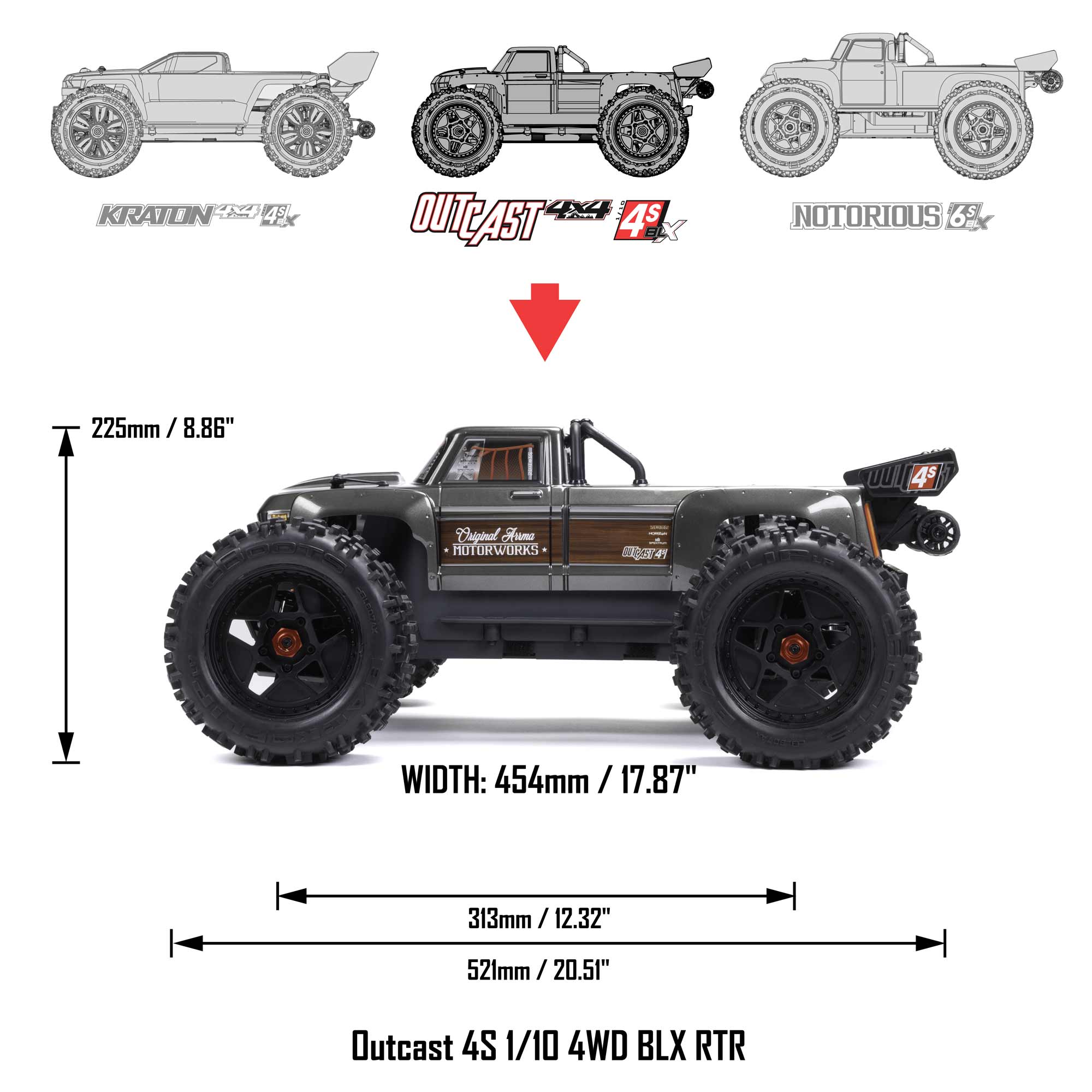 1/10 OUTCAST 4S 4X4 RTR Brushless Stunt Truck, Bronze